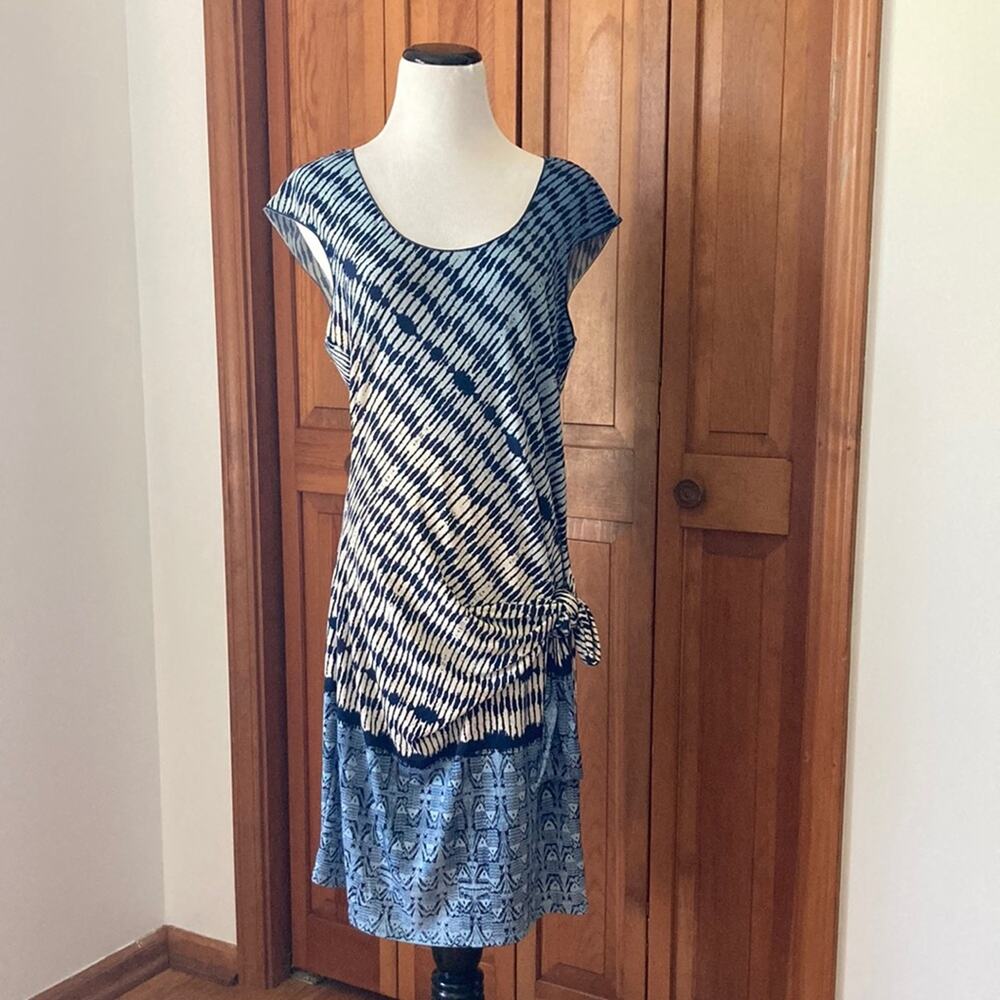 Max Studio Blue Stretch Pullover Dress W/Side Knot Detail, Size L